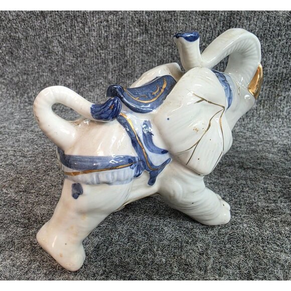 Vtg Porcelain Elephant Figurines Set Of 3 Blue White Gold Accents - Picture 6 of 10